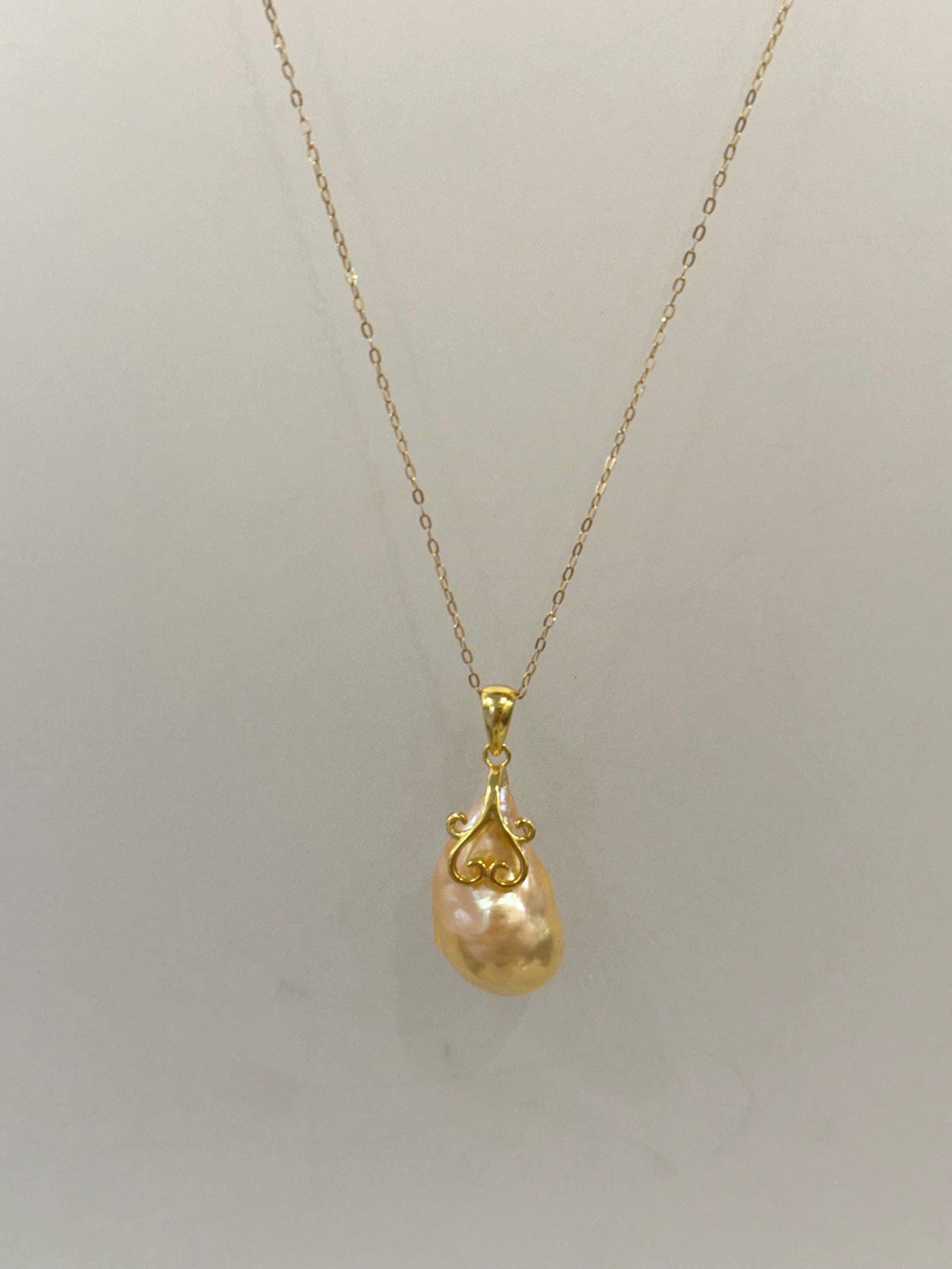 fireball peach gold iridescent baroque pearl floral pendant silver necklace set for her engagement