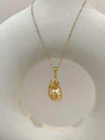 fireball peach gold iridescent baroque pearl floral pendant silver necklace set for her daily wear