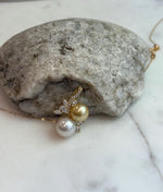 Australian ocean white pearl South sea golden pearl s925 silver floral pendant silver necklace set for her birthday