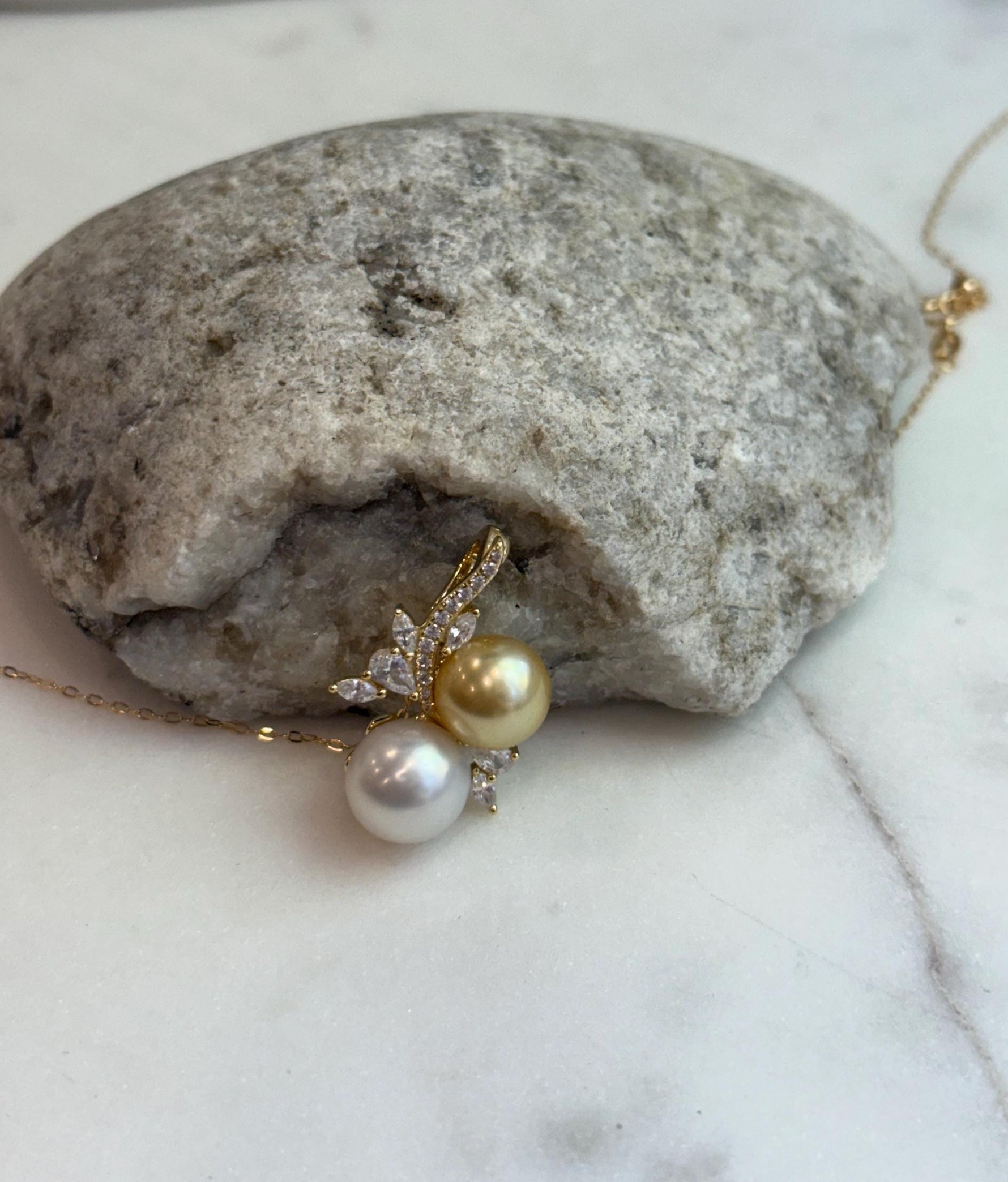 Australian ocean white pearl South sea golden pearl s925 silver floral pendant silver necklace set for her birthday