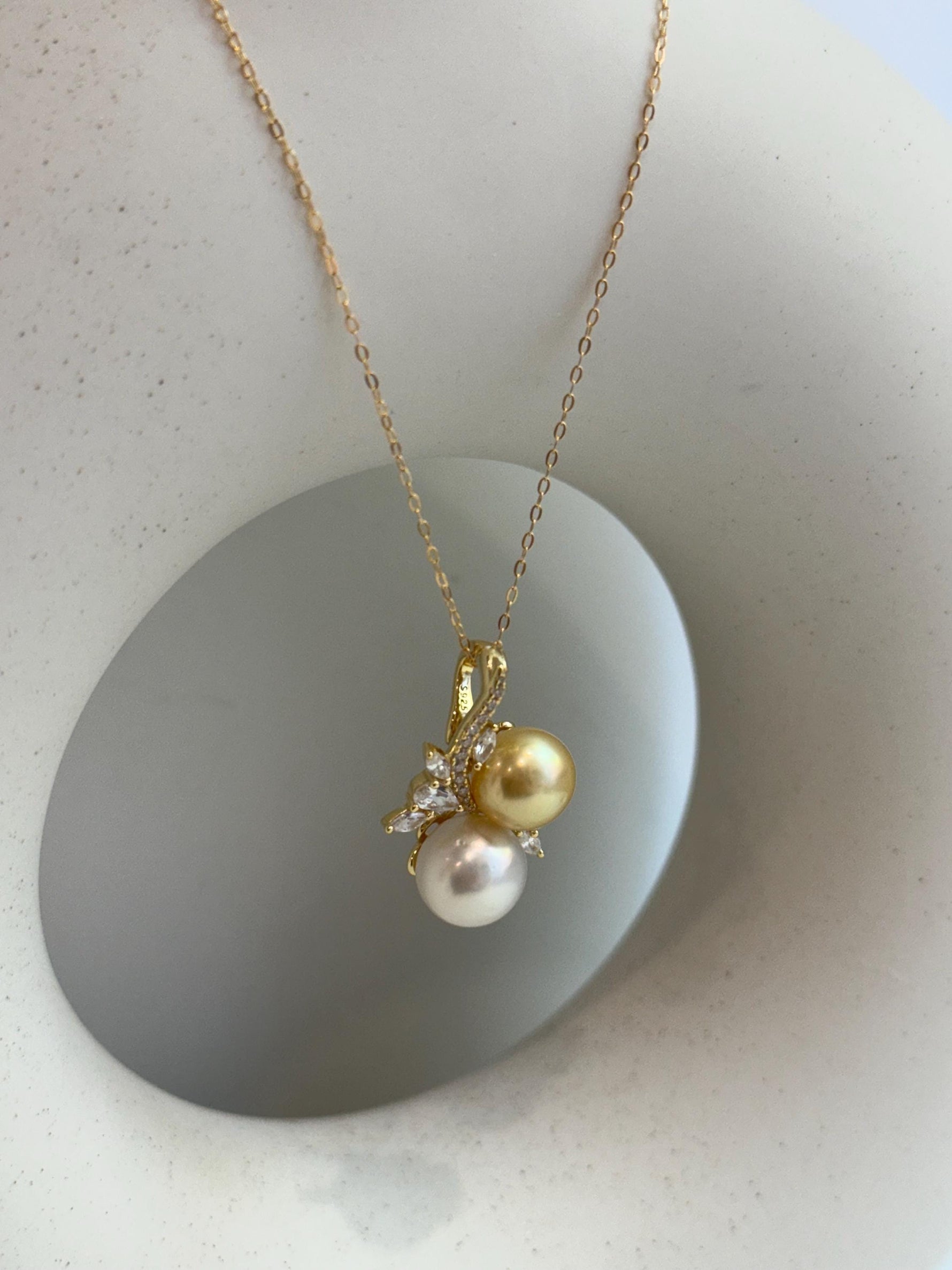 Australian ocean white pearl South sea golden pearl s925 silver floral pendant silver necklace set for her anniversary