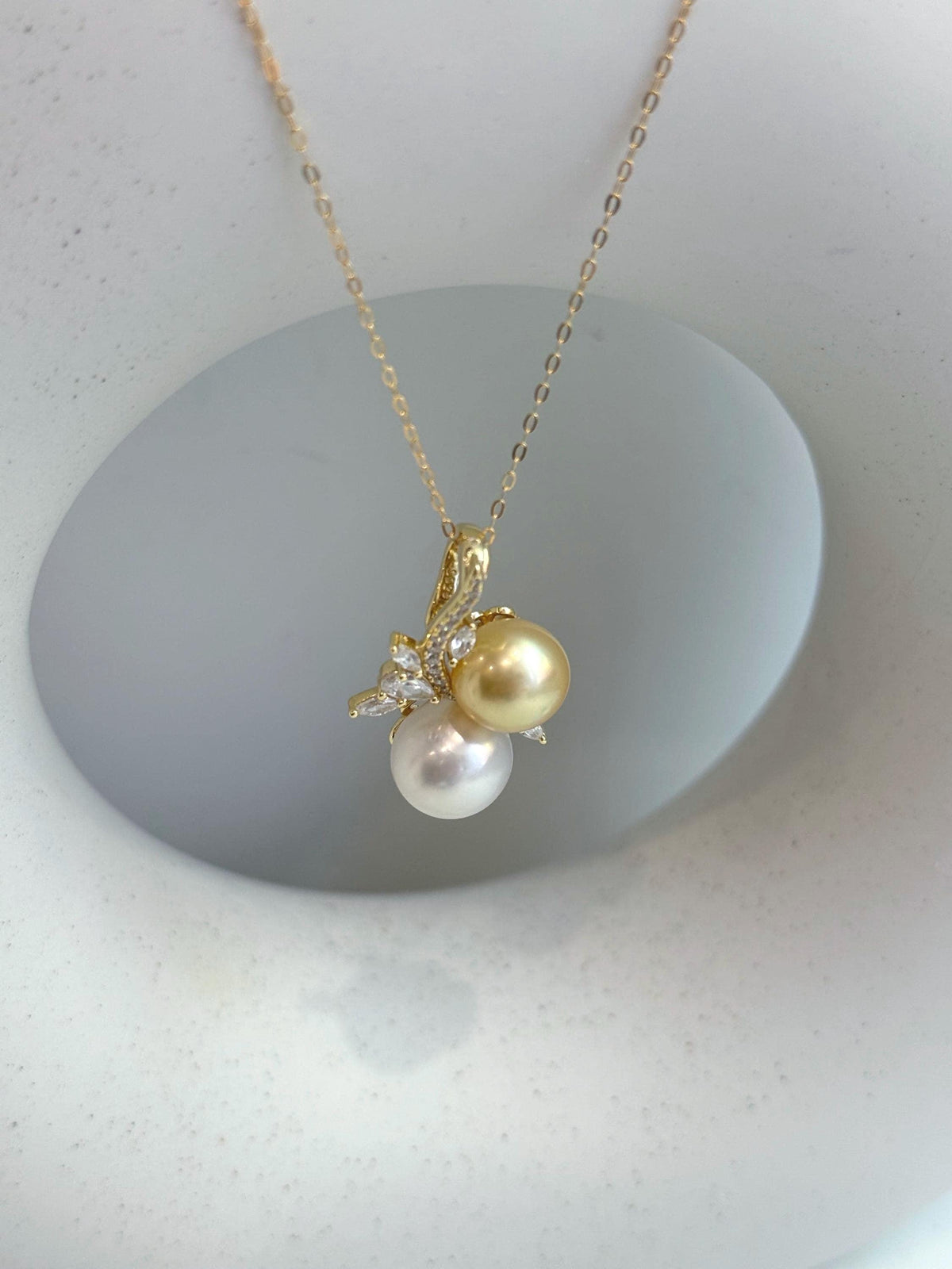 Australian ocean white pearl South sea golden pearl s925 silver floral pendant silver necklace set for her
