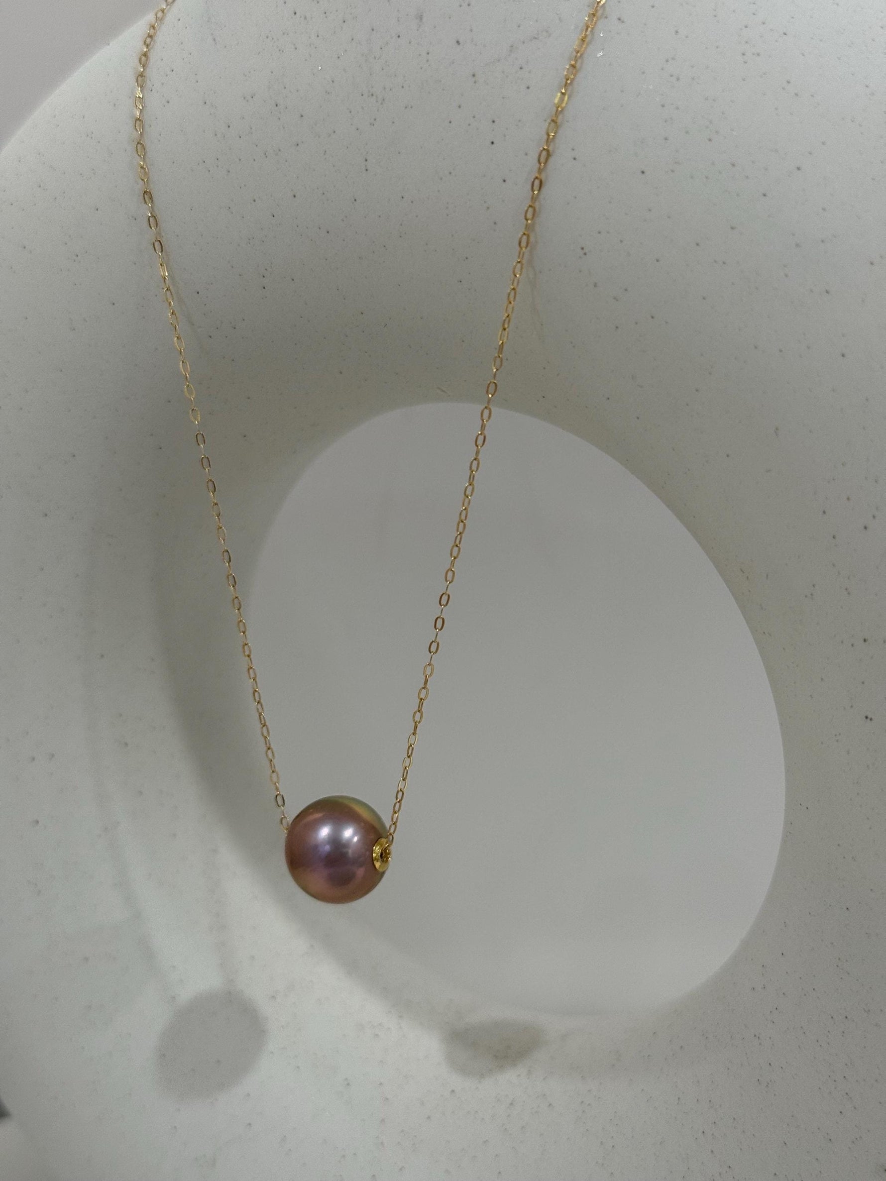 blush pink green hue freshwater Edison pearl floating 18k edges pendant for her anniversary