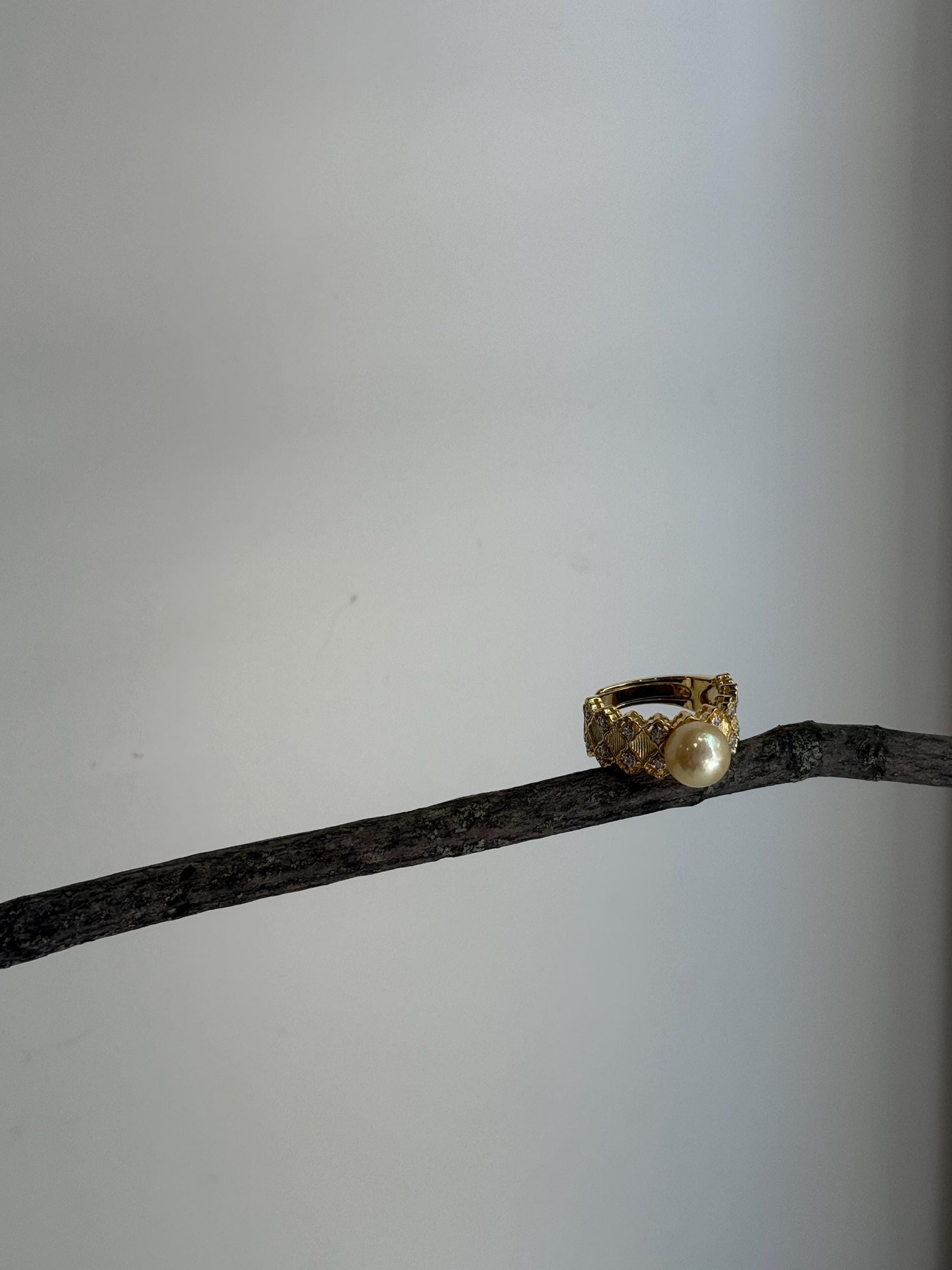 Akoya golden pearl s925 silver vintage ring for her wedding