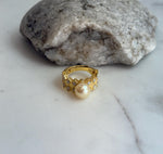 Akoya golden pearl s925 silver vintage ring for her daily wear