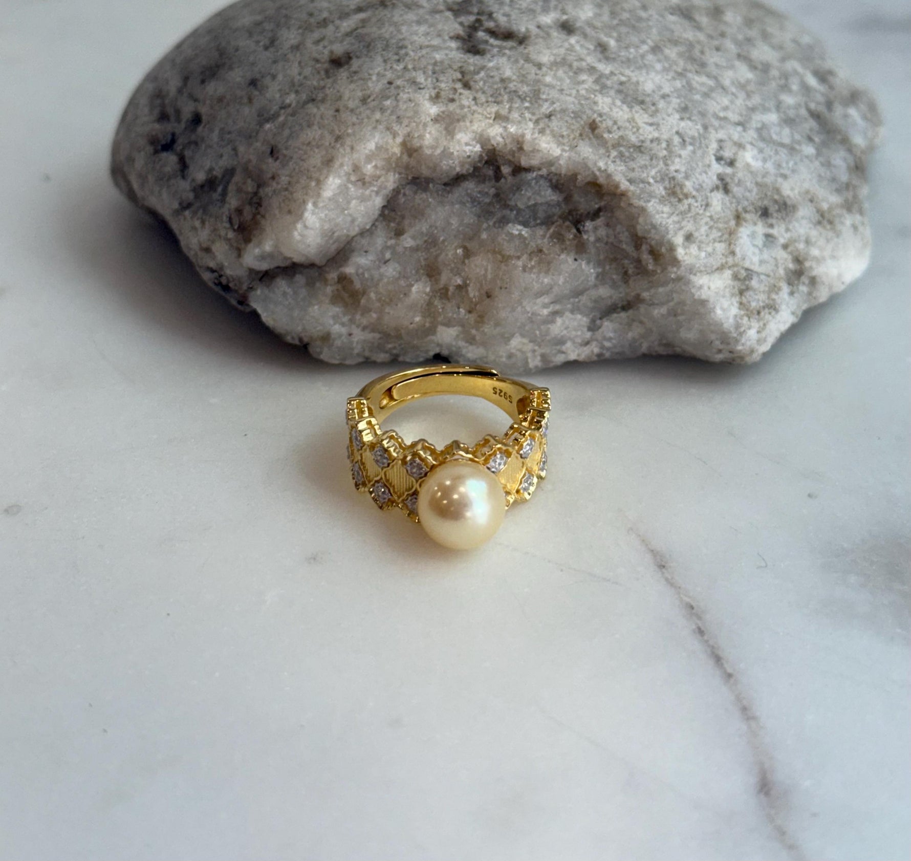 Akoya golden pearl s925 silver vintage ring for her daily wear