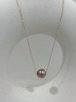 blush pink green hue freshwater Edison pearl floating 18k edges pendant for her