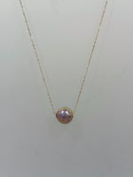 blush pink green hue freshwater Edison pearl floating 18k edges pendant for her daily wear
