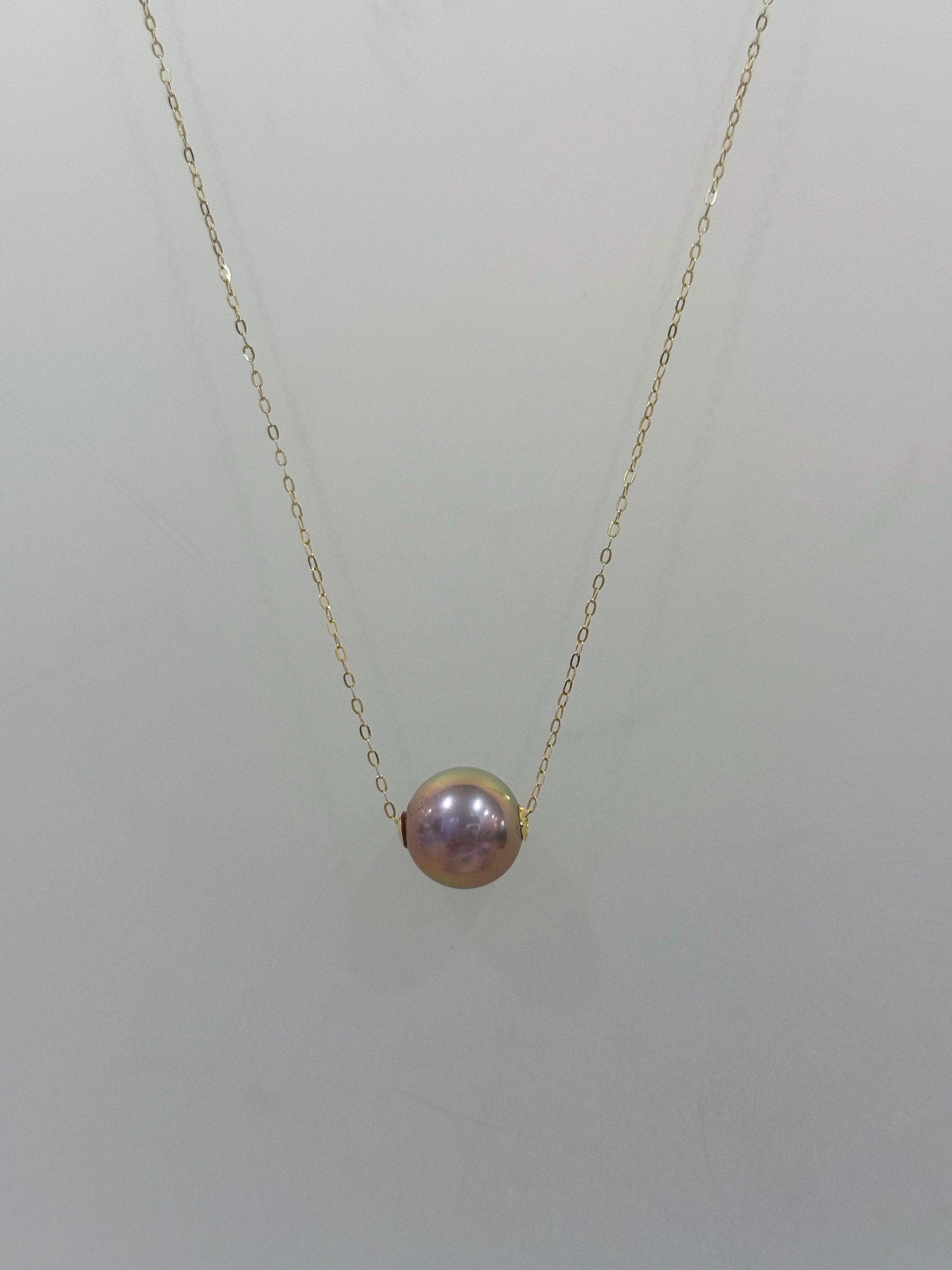blush pink green hue freshwater Edison pearl floating 18k edges pendant for her daily wear