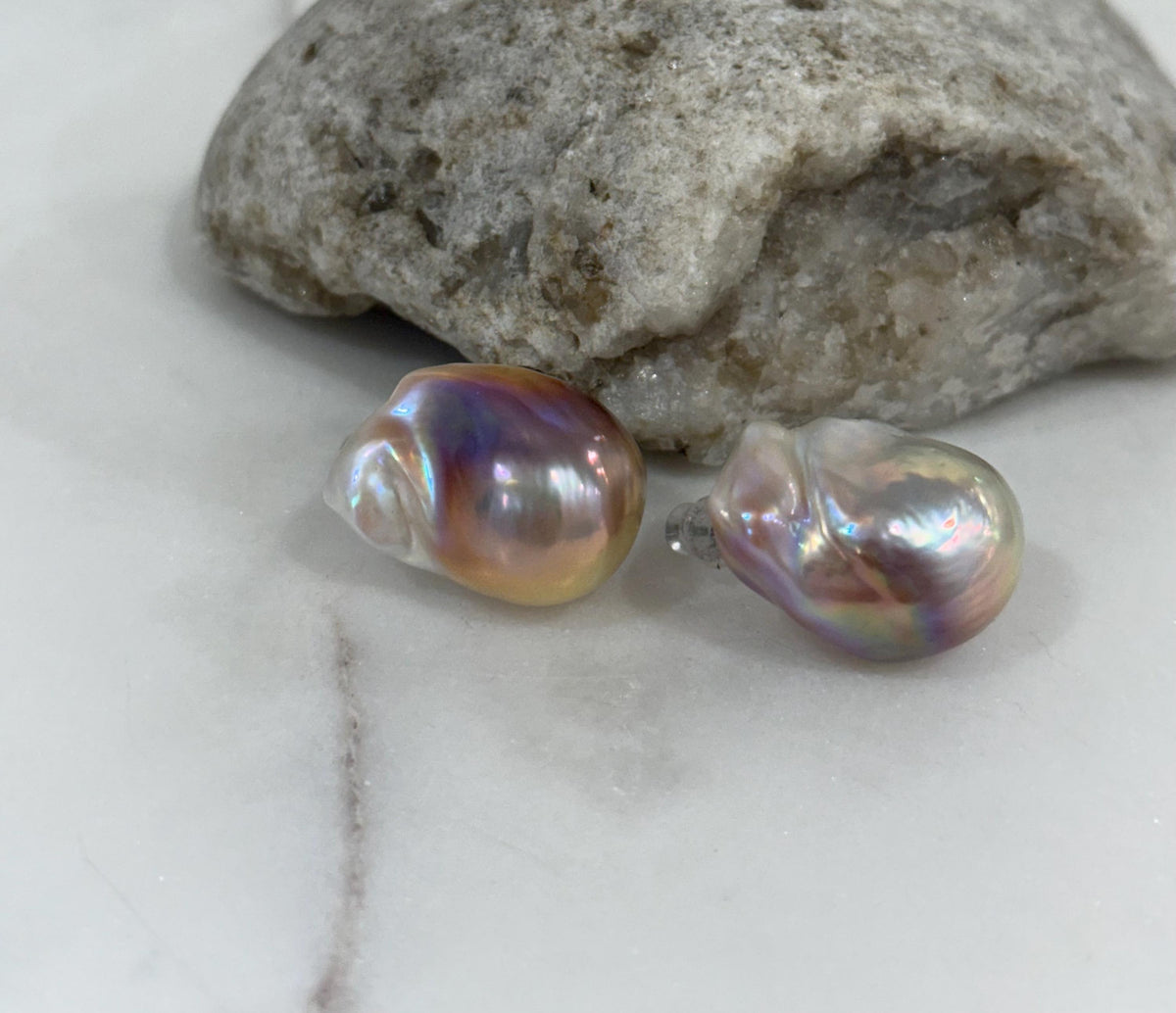 fireball rose iridescent baroque pearl silver cool earrings for her