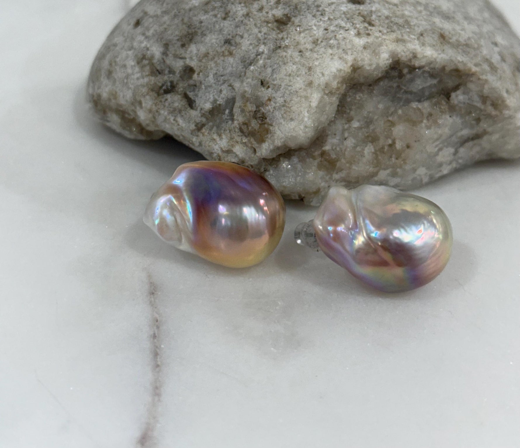 fireball rose iridescent baroque pearl silver cool earrings for her