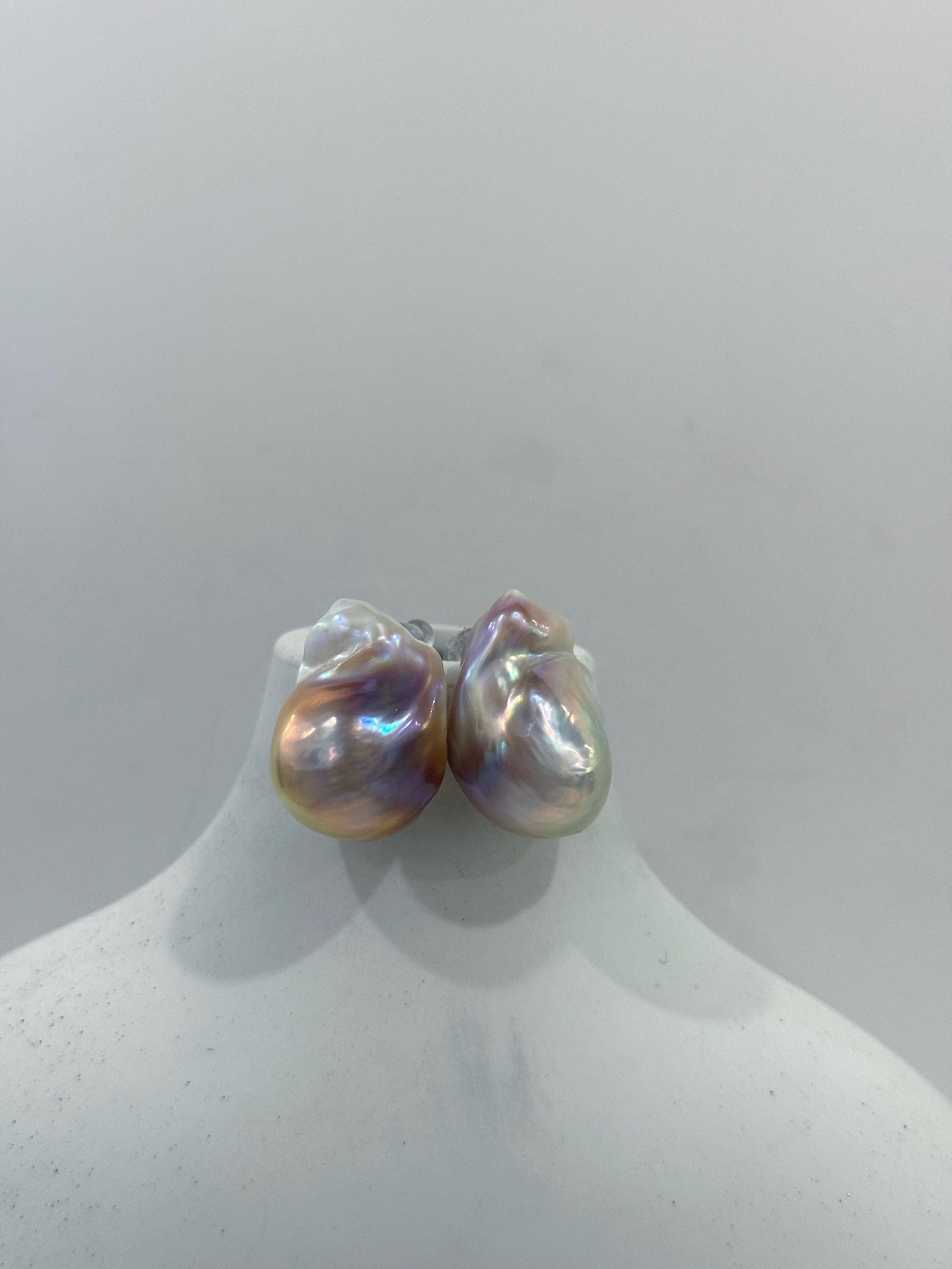 fireball rose iridescent baroque pearl silver cool earrings for her birthday