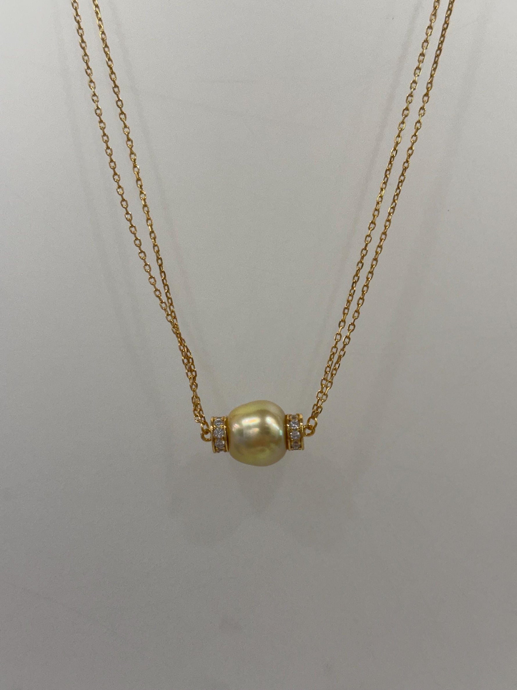 South sea golden pearl s925 silver double layers necklace set for her office wear