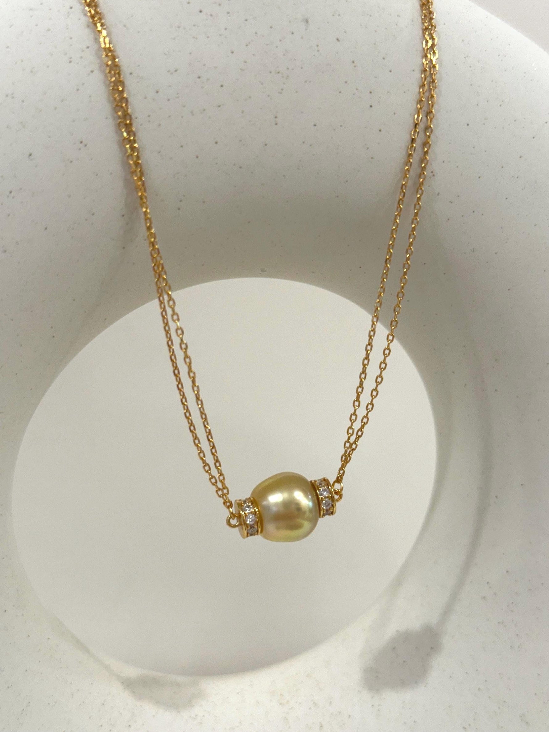 South sea golden pearl s925 silver double layers necklace set for her