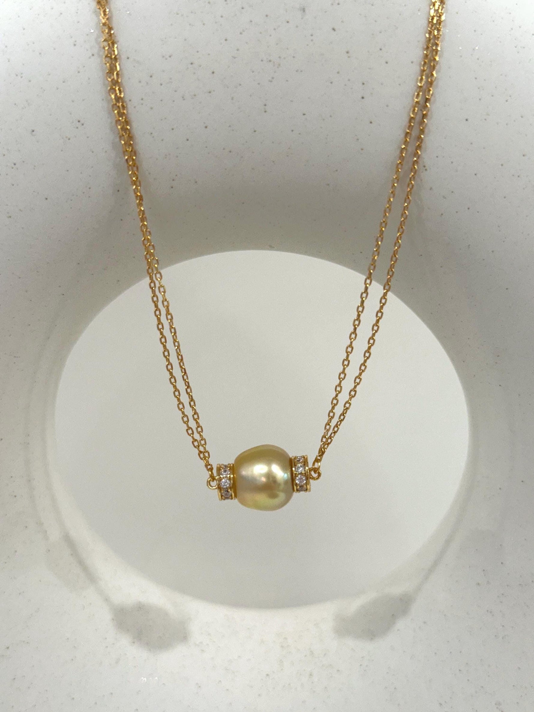 South sea golden pearl s925 silver double layers necklace set for her birthday