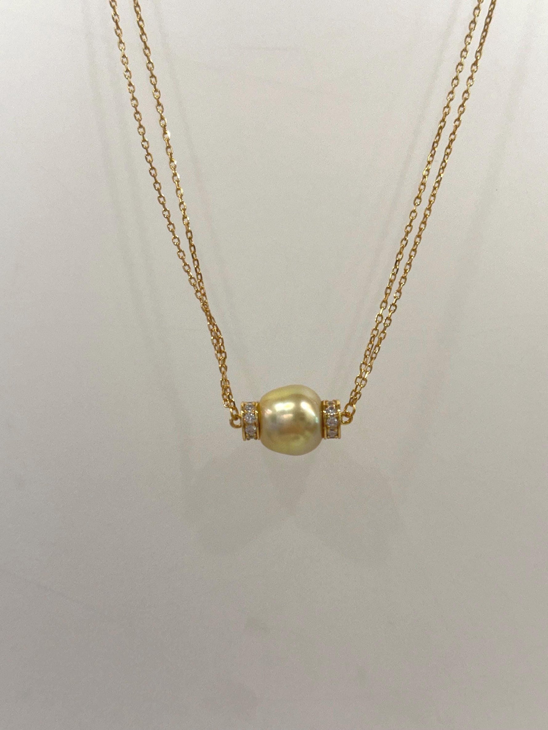 South sea golden pearl s925 silver double layers necklace set for her anniversary