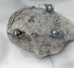 Tahitian 3 pearls silver blue s925 silver adjustable bracelet for her