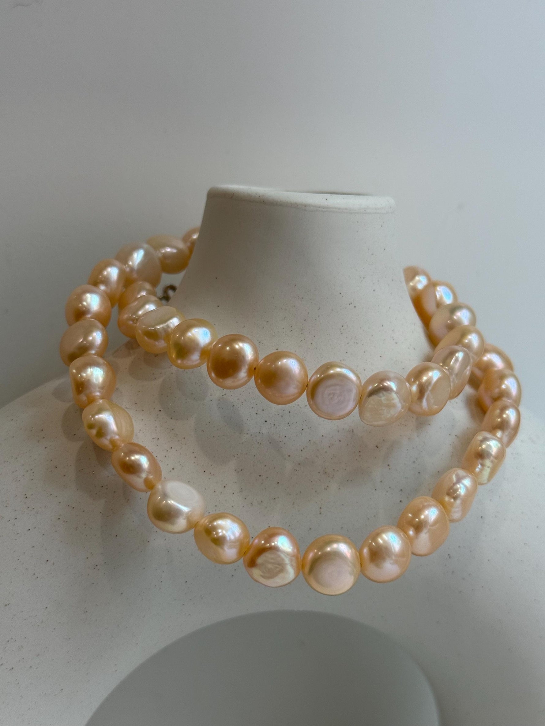 peach freshwater button stone pearls s925 silver necklace strand for her anniversary