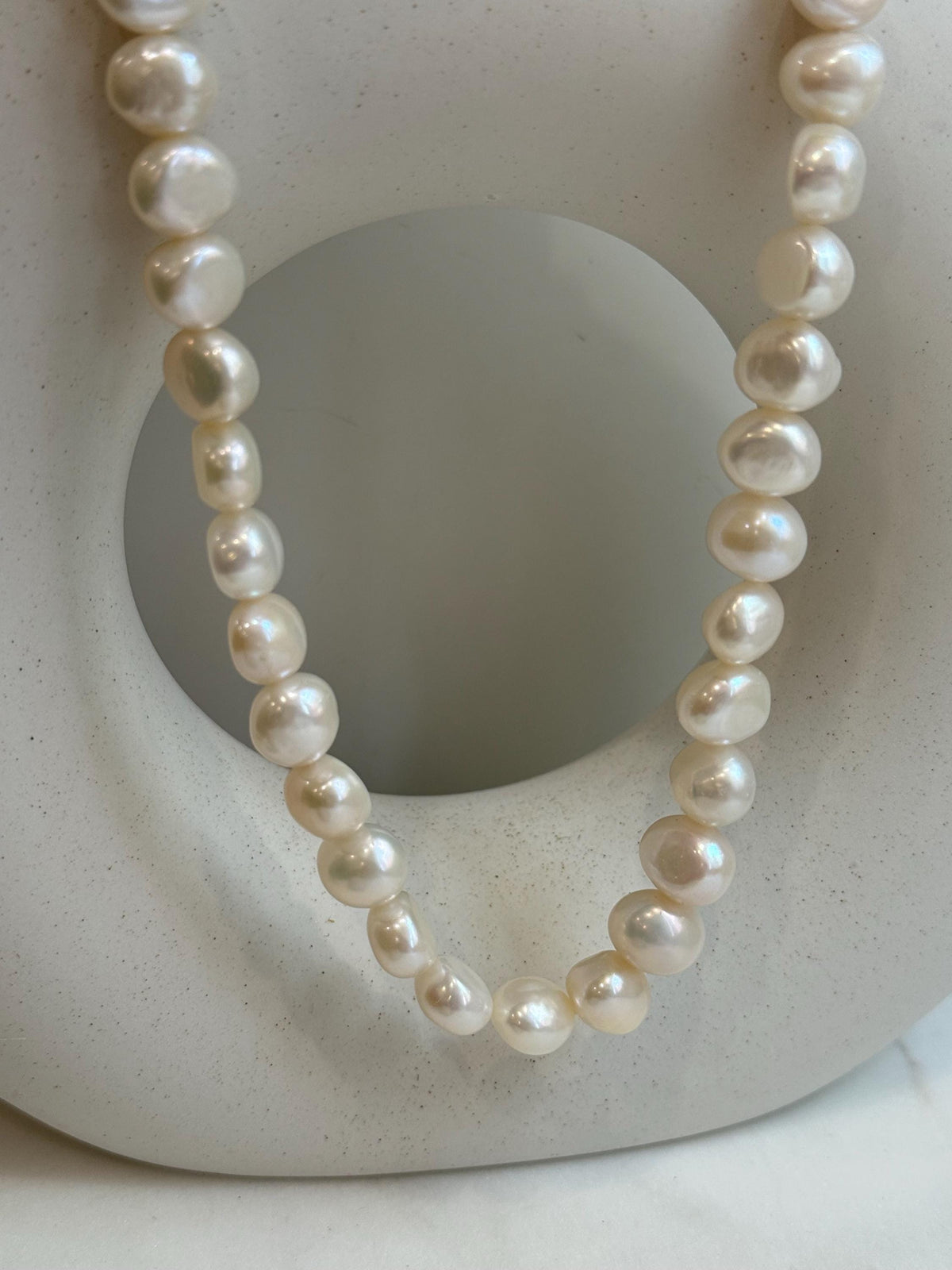 freshwater White button stone pearls s925 silver necklace strand for her anniversary