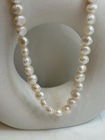 freshwater White button stone pearls s925 silver necklace strand for her anniversary