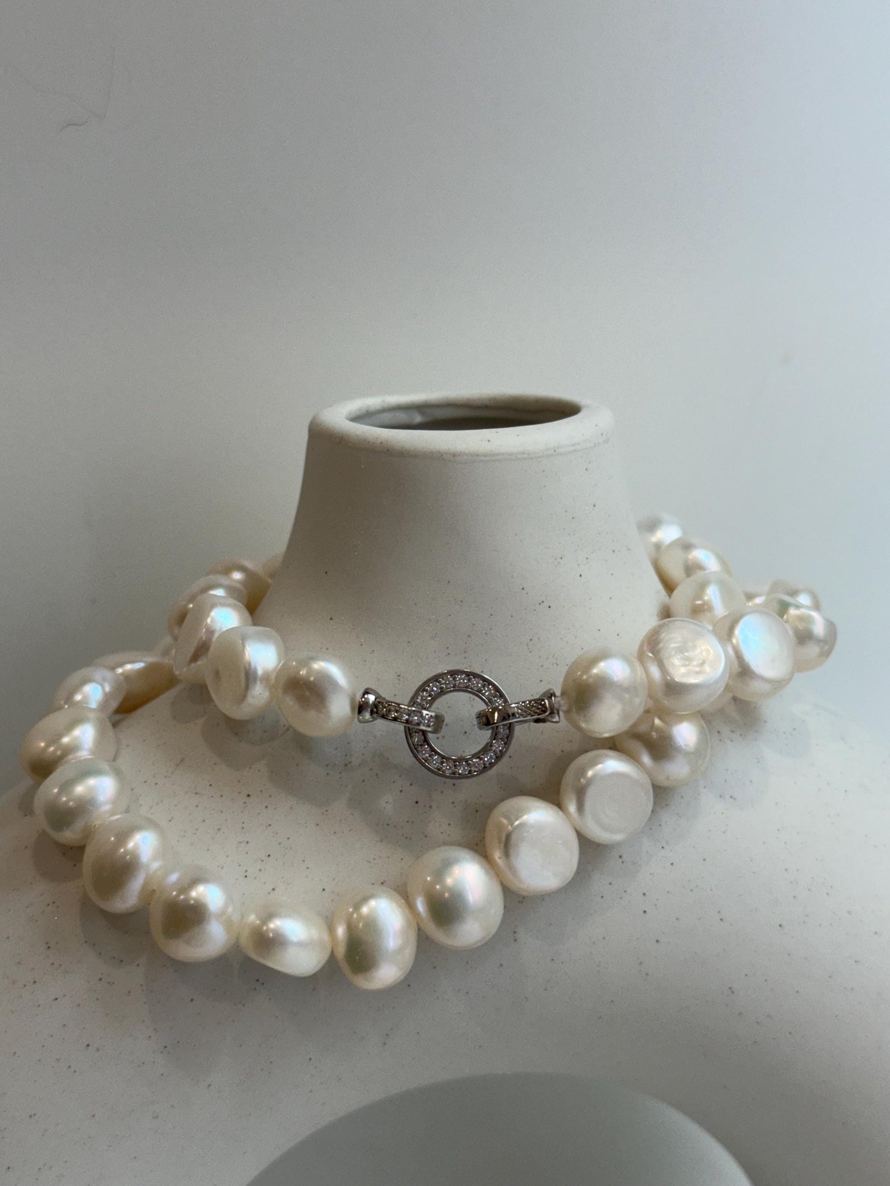freshwater White button stone pearls s925 silver necklace strand for her party gift
