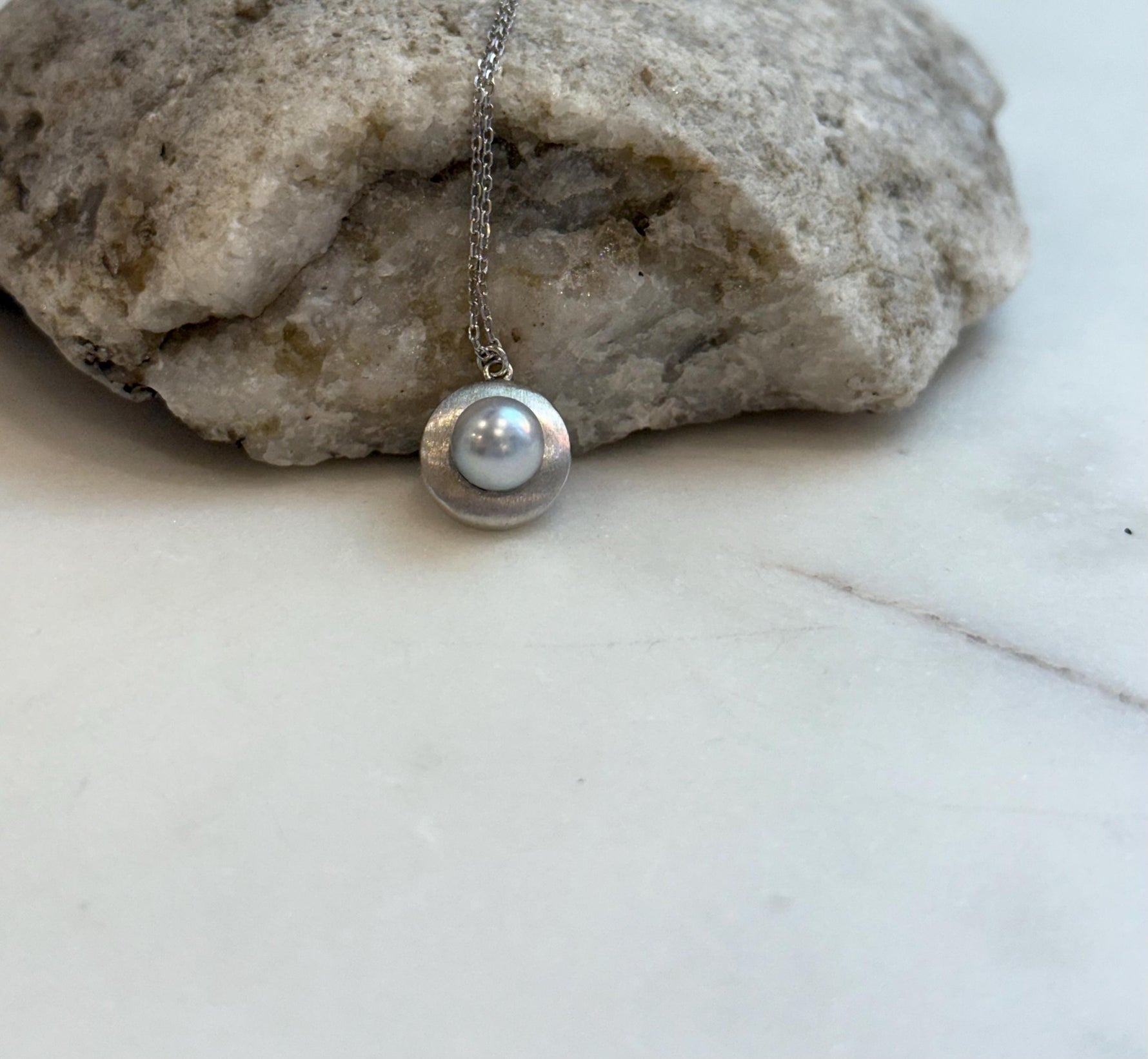 Akoya blue silver ocean pearl minimalist pendant s925 silver necklace set for her holiday gift