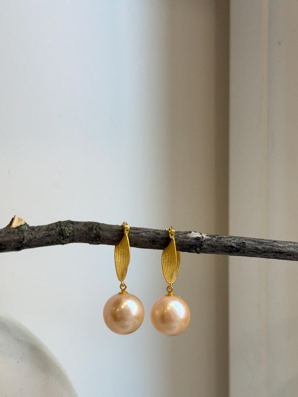 rare Freshwater huge peach pearls s925 silver earrings hoops for her engagement