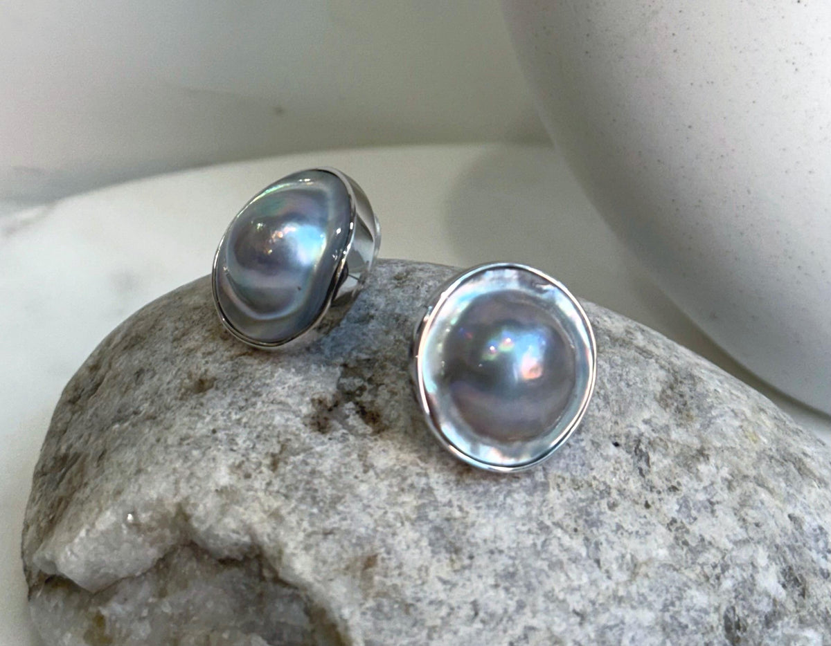 Australian Ocean silver iridescent Mabe Pearl s925 silver earrings for her