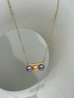 peach purple lavender tri  freshwater pearls s925 silver balancing pendant necklace set for her birthday