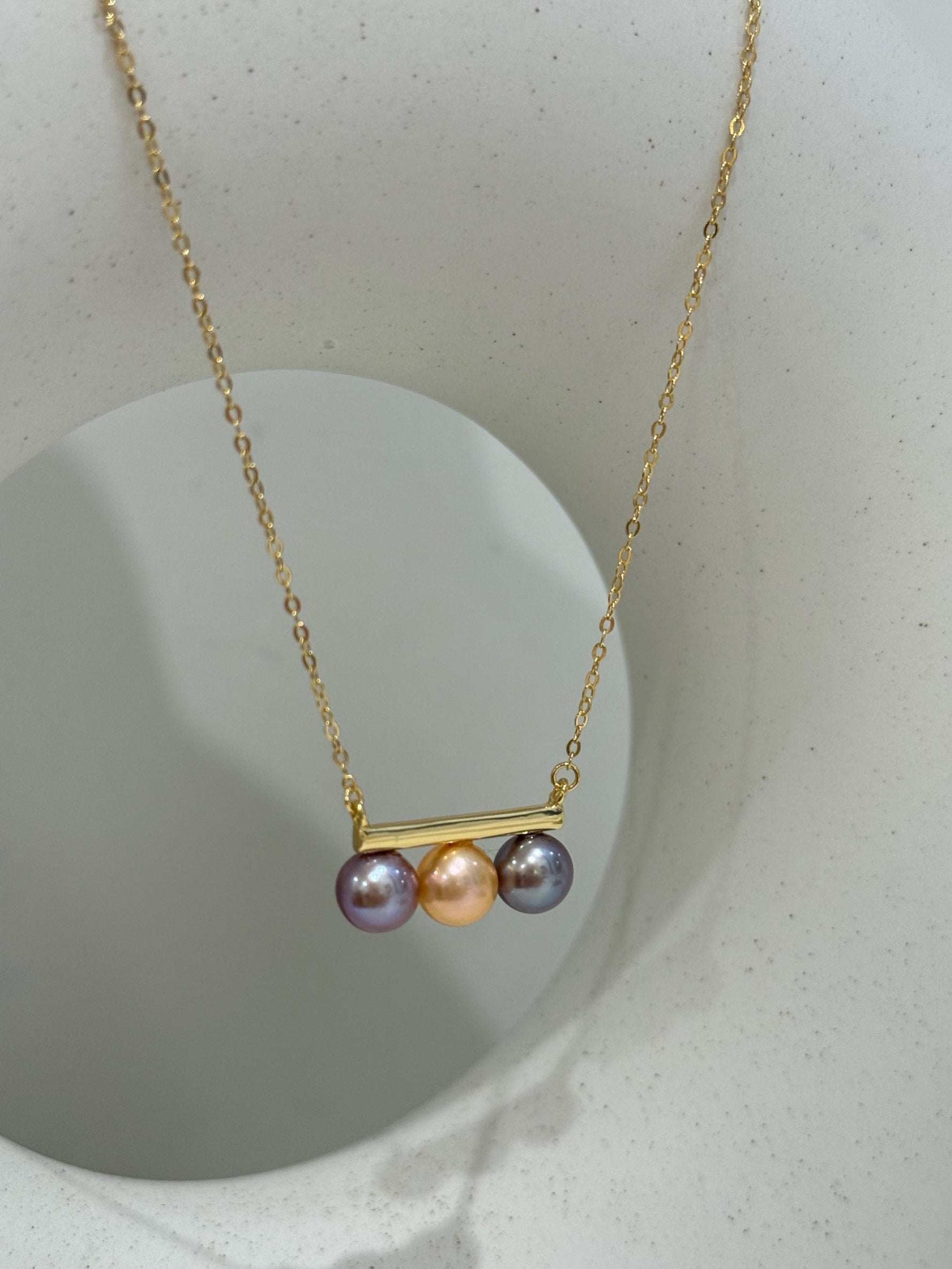 peach purple lavender tri  freshwater pearls s925 silver balancing pendant necklace set for her birthday