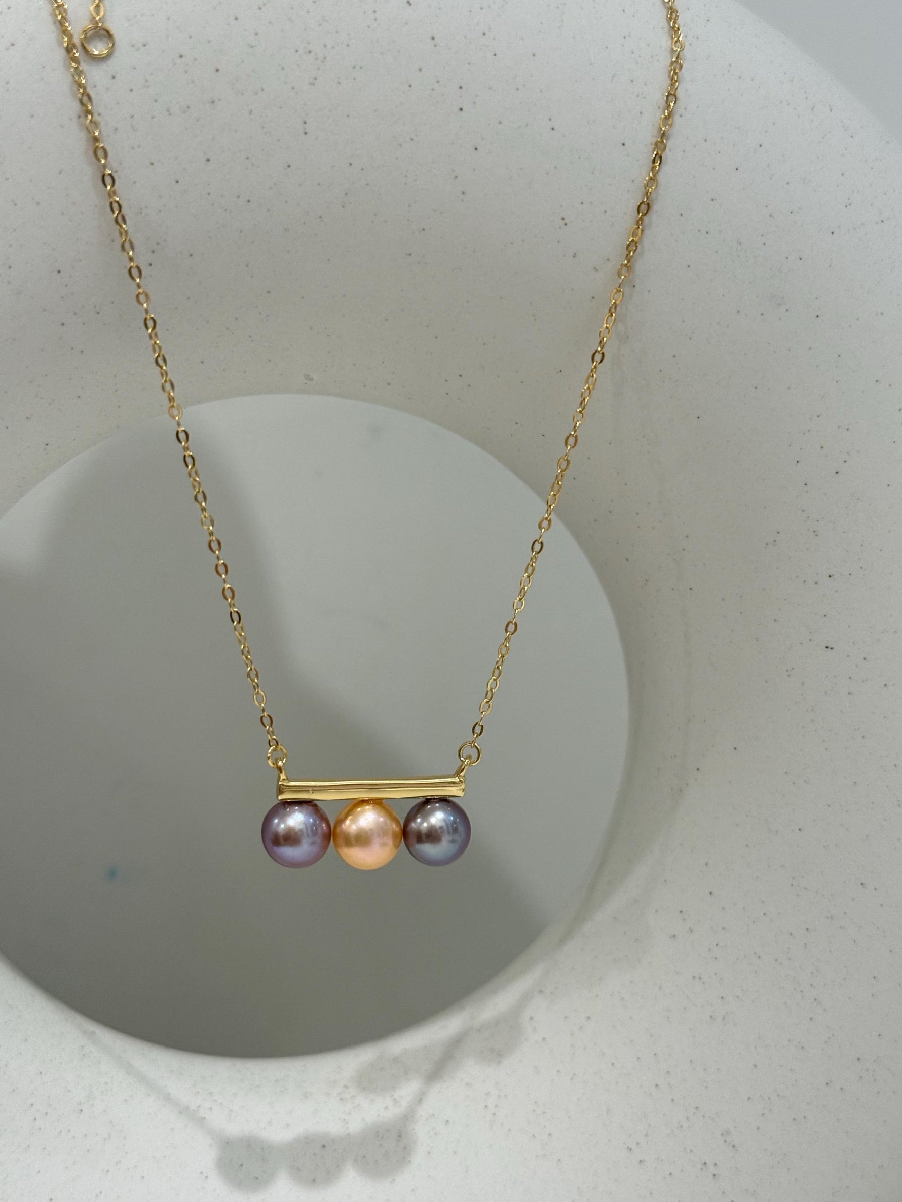peach purple lavender tri  freshwater pearls s925 silver balancing pendant necklace set for her