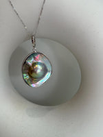 Australian Ocean Metallic rainbow Mabe Pearl s925 silver pendant necklace set for her anniversary