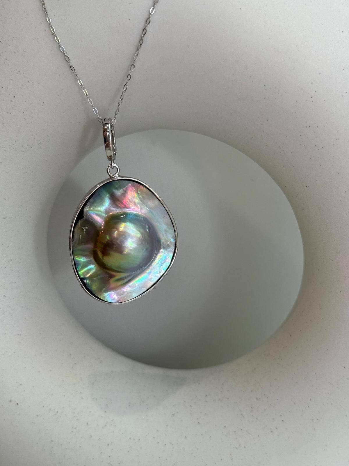 Australian Ocean Metallic rainbow Mabe Pearl s925 silver pendant necklace set for her birthday wedding gift