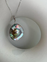 Australian Ocean Metallic rainbow Mabe Pearl s925 silver pendant necklace set for her birthday wedding gift