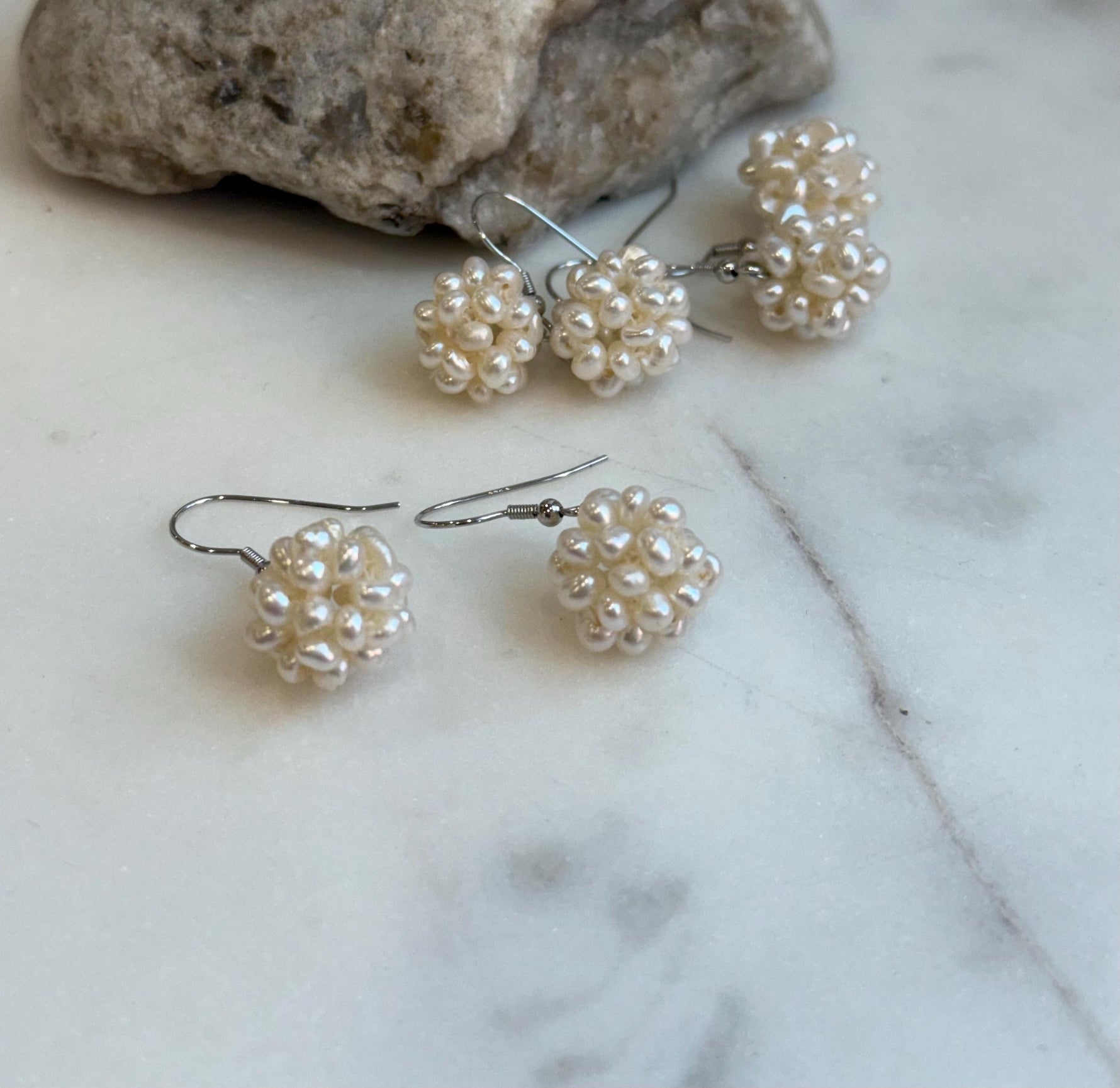 affordable Freshwater ivory Keshi pearls s925 silver hydrangeas balls earrings hooks for her