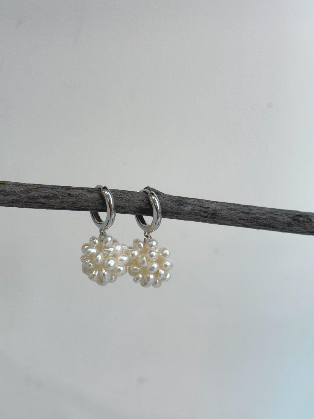 affordable Freshwater ivory Keshi pearls hydrangeas balls s925 silver earrings hoops for her