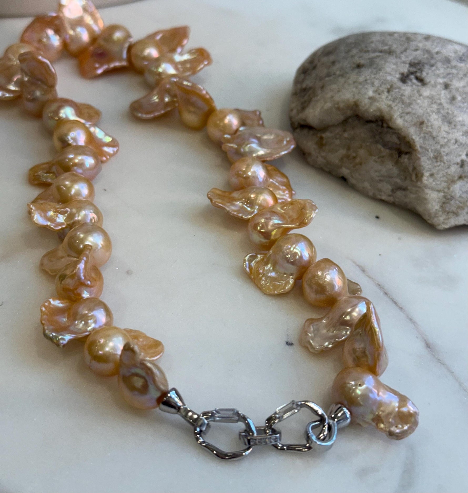 fancy peach gold freshwater baroque pearls s925 silver necklace strand for her retirement
