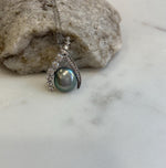 Tahitian Platinum Keshi pearls green hue s925 silver pendant for her anniversary