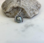 Tahitian Platinum Keshi pearls green hue s925 silver pendant for her birthday