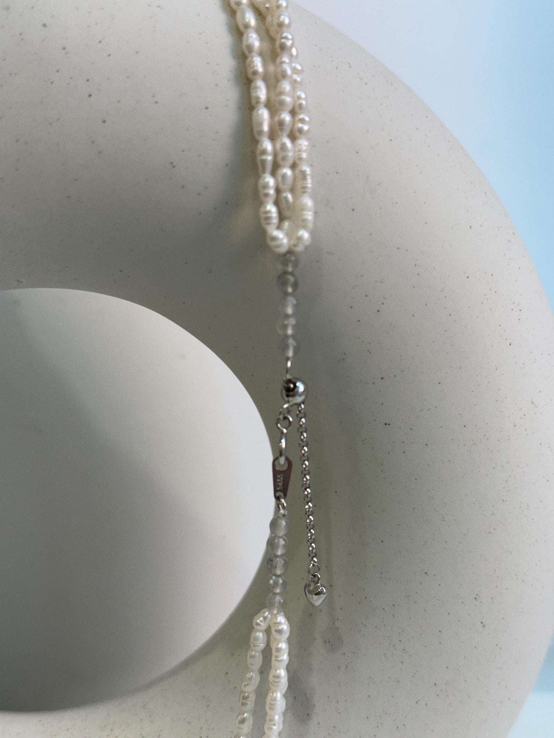 cheap 3-layers white freshwater Keshi small rice pearls s925 silver necklace strand for her
