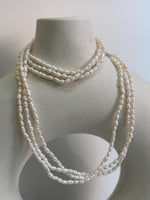 3-layers white freshwater Keshi small rice pearls s925 silver necklace strand for her engagement