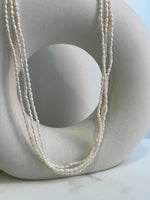 3-layers white freshwater Keshi small rice pearls s925 silver necklace strand for her