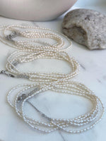 3-layers white freshwater Keshi small rice pearls s925 silver necklace strand for her anniversary