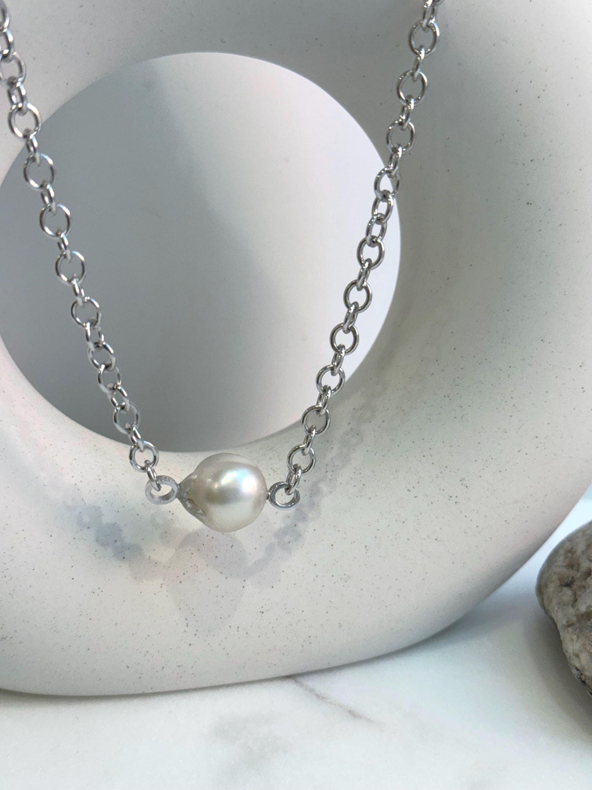Australian Ocean white baroque pearl S925 silver extremely thick chain necklace set for her