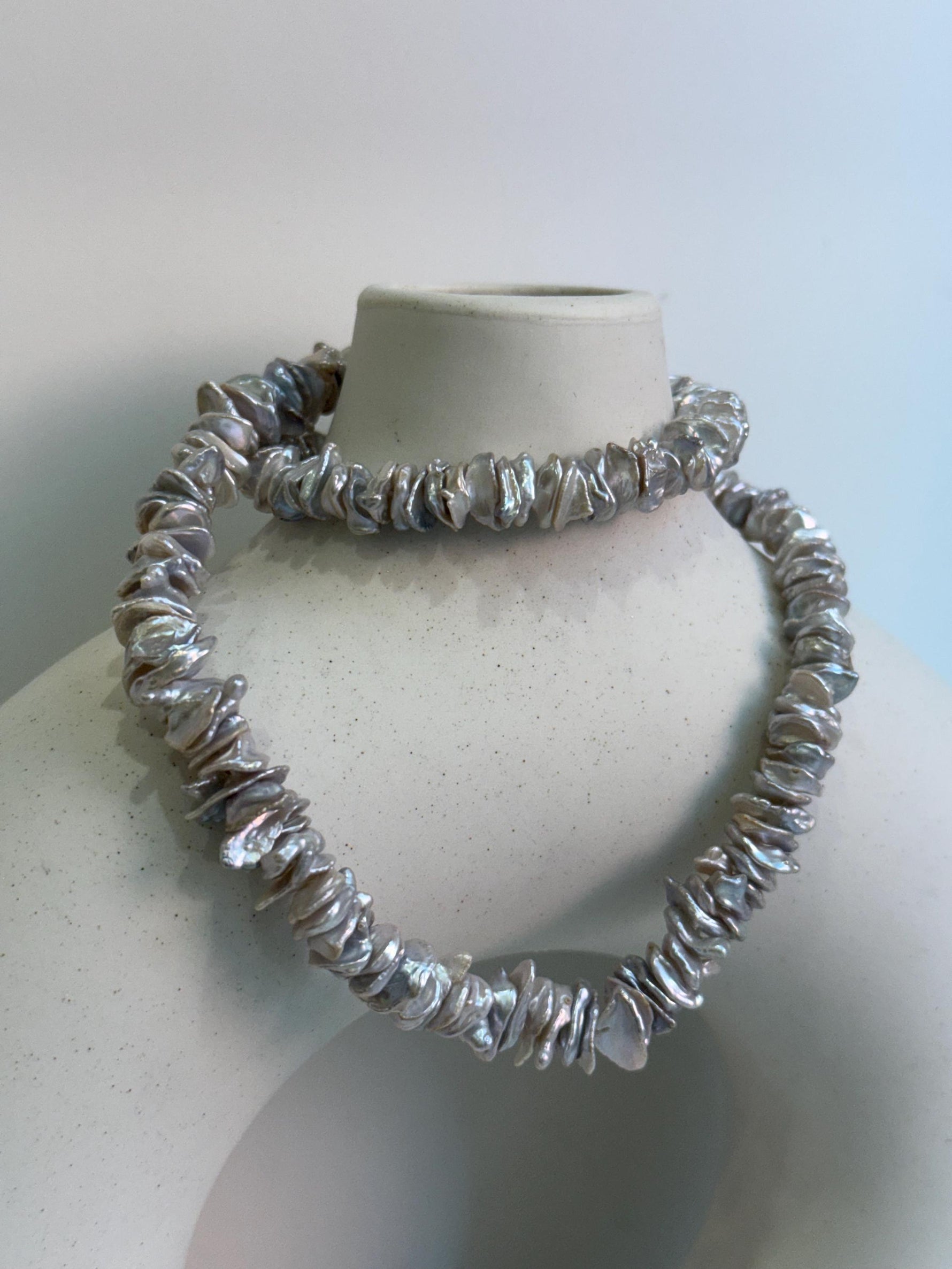 blue silver Keshi pearls s925 silver cool necklace strand for her anniversary