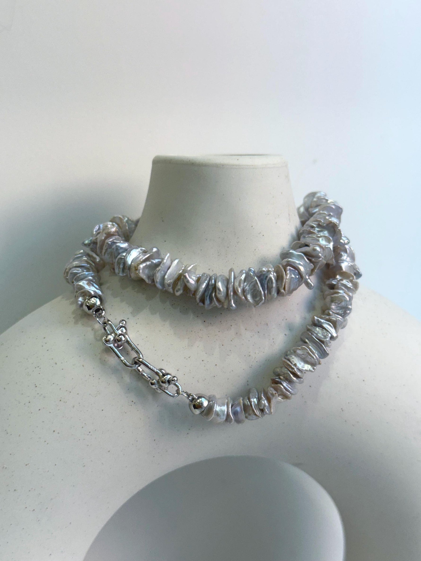 blue silver Keshi pearls s925 silver cool necklace strand for her birthday