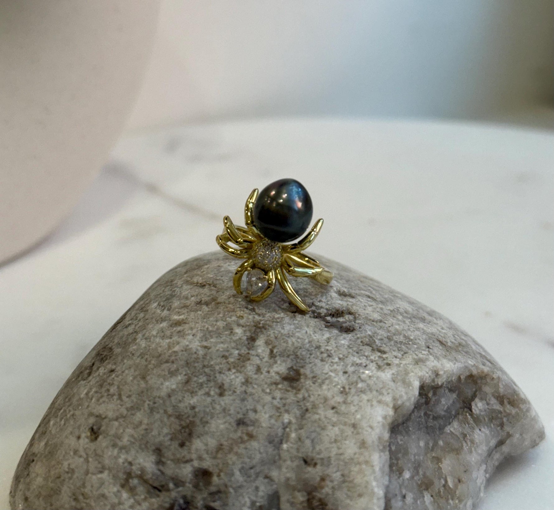 Tahitian Pearls S925 silver spider adjustable ring for her daily wear