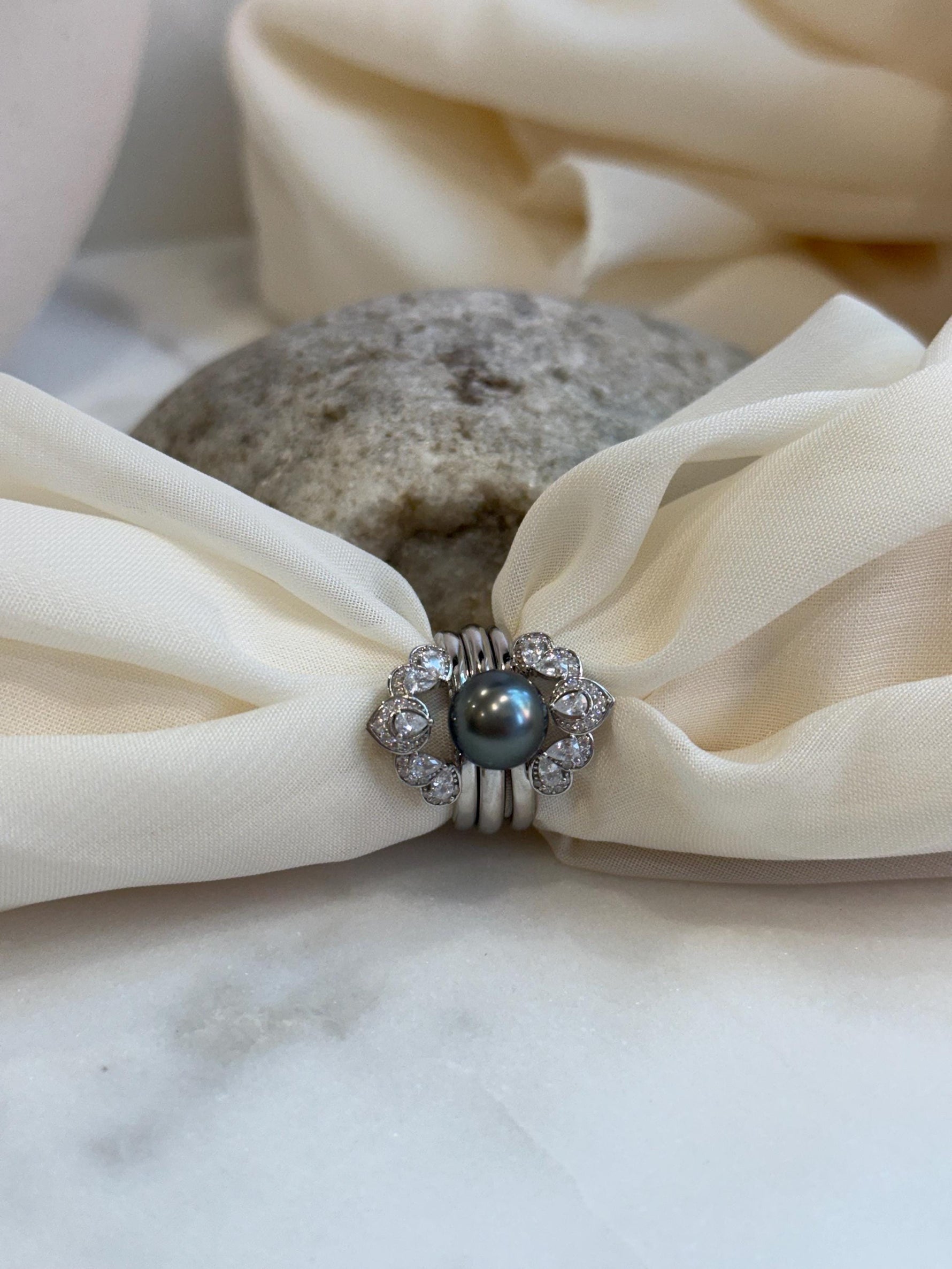 Tahitian green Pearl s925 silver 3 rings into 1 set for her wedding