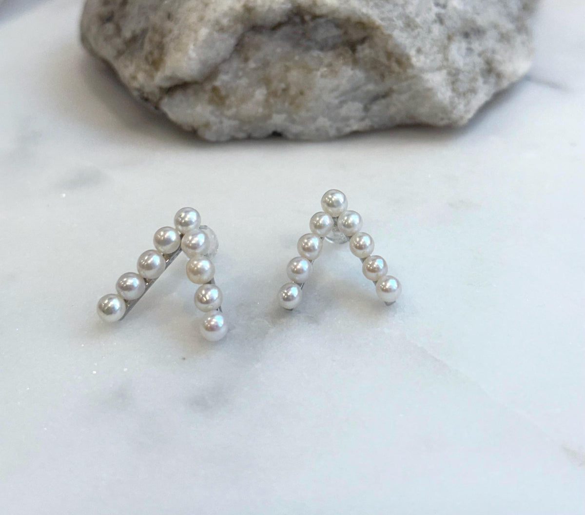 white small pearls s925 silver V stylish cool earrings for her office wear