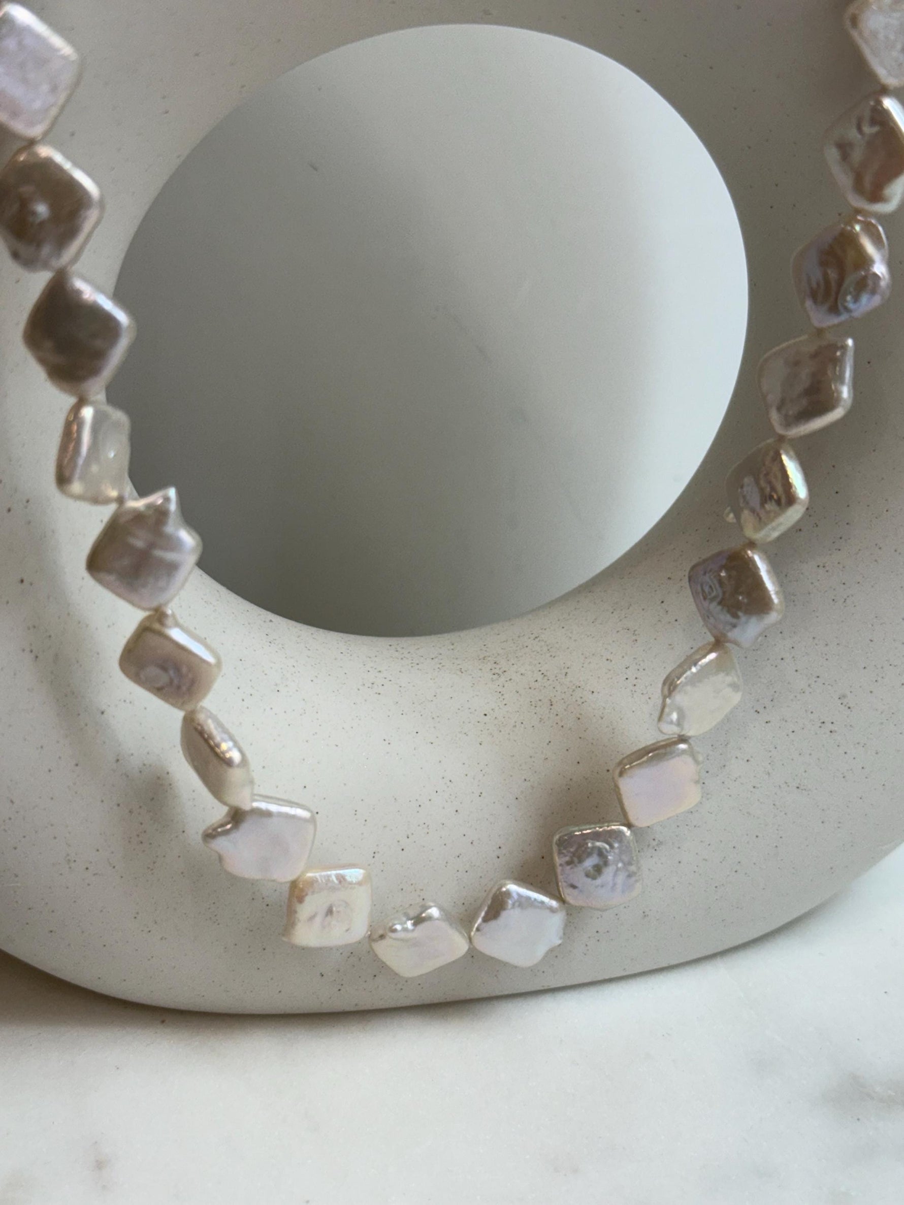 unique white iridescent freshwater square Keshi pearls s925 silver necklace strand for her anniversary